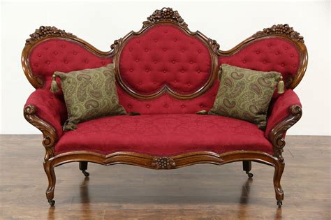 Victorian 1860's Antique Grape Carved Walnut Sofa, New Upholstery