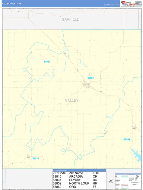 Valley County, NE Zip Code Wall Map Basic Style by MarketMAPS - MapSales