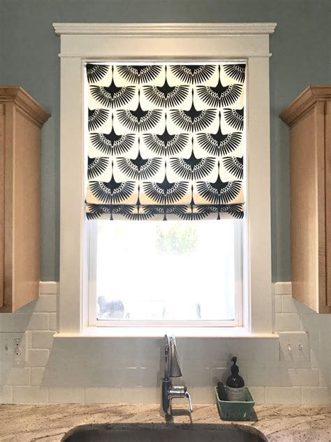 Custom Made Faux Roman Shade in Waverly Flock Print, Black Velvet Birds ...