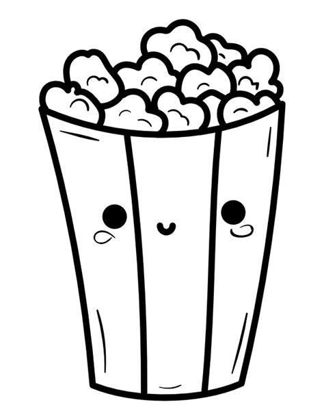 Printable Kawaii Popcorn Coloring Page