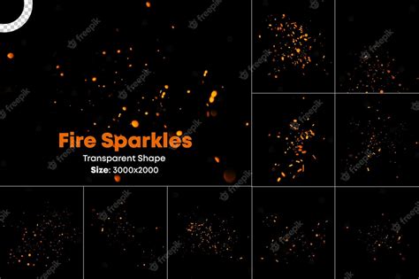 Premium PSD | Fire sparkles transparent shape on black background