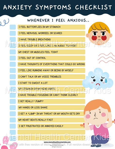 Anxiety in Children Symptoms Checklist – Mental Health Center Kids