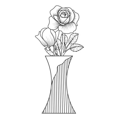 rose flower vase of coloring page element with graphic illustration ...