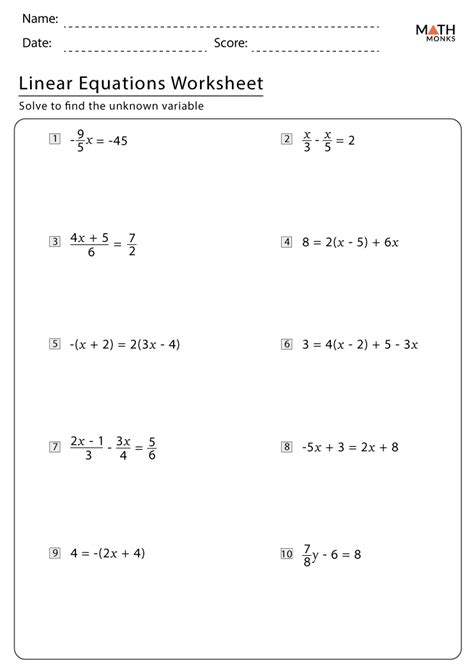 image result for grade 9 math worksheets linear equations on best - two ...