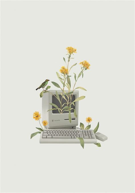 Artystyczne ilustracja | Floral vintage computer | Posters.pl