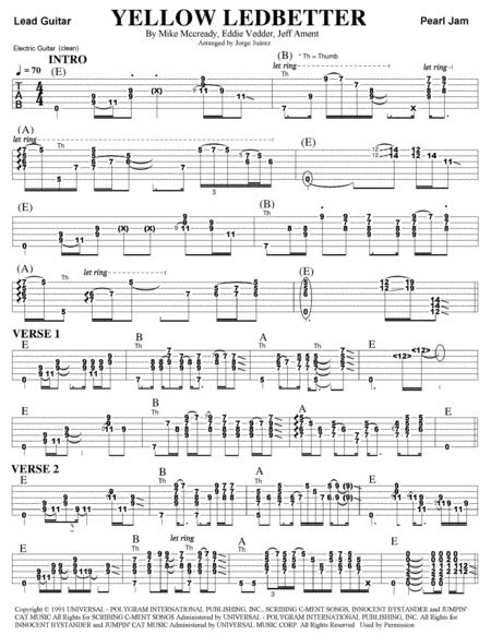 Yellow Ledbetter (arr. Jorge Juárez) by Pearl Jam Sheet Music for ...