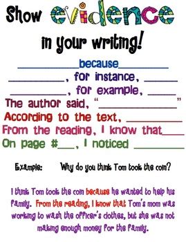 Evidence in Writing Poster by Liz Olrich | Teachers Pay Teachers