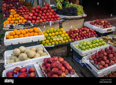 Market in south east asia. Traditional street Fruit market in Southeast ...