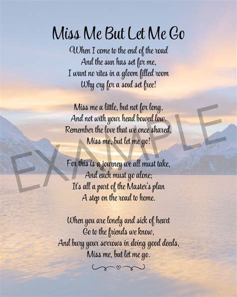 Miss Me But Let Me Go Funeral Poem Lost Loved One Poem In | Etsy ...