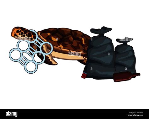 turtle stuck with a sixpack plastic rings Stock Vector Image & Art - Alamy