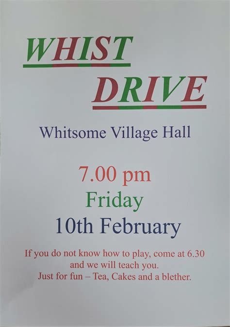 Whist Drive 10th February 7pm - Whitsome.Scot