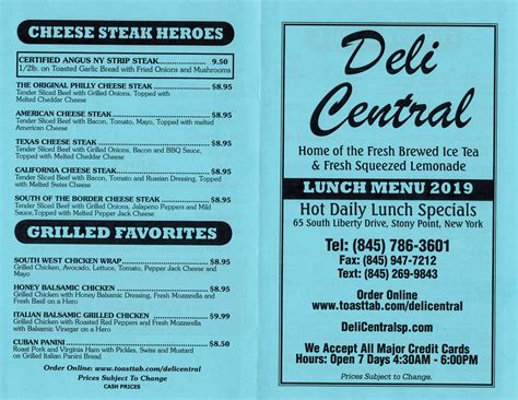 Lunch Menu – Deli Central