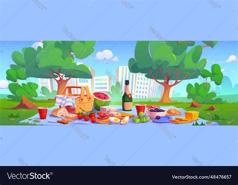 Picnic in city park cartoon Royalty Free Vector Image