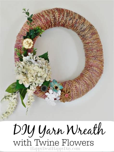 DIY Yarn Wreath with Twine Flowers - Happy Deal - Happy Day!