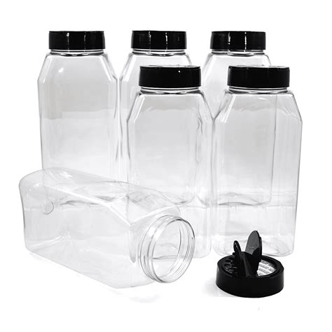 Clear Plastic Jars With Lids for Spices, Herbs, Powder - 32 oz (6 Pack ...