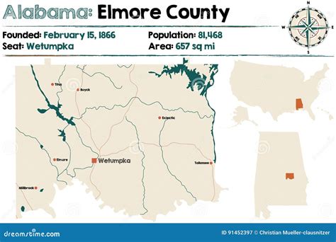 Alabama: Elmore county map stock vector. Illustration of states - 91452397