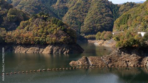 Fukashiro Dam in Ohtsuki Yamanashi Japan. Dam lake landscape Stock ...