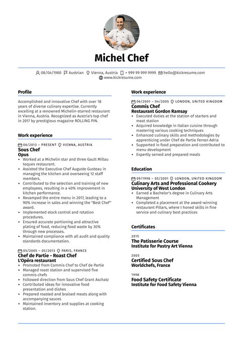 Sous Chef Resume Example | Kickresume