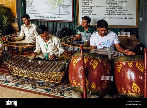 Musicians playing traditional Khmer music in the gift shop and museum ...