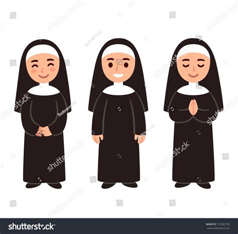 Cute cartoon nun drawing set, smiling and praying. Simple vector ...