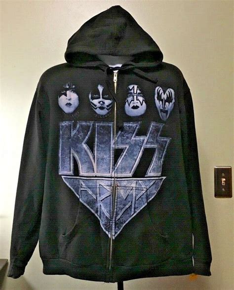 KISS "Army" Full Zip Black Hoodie Rock Sweatshirt Band Tour Concert ...