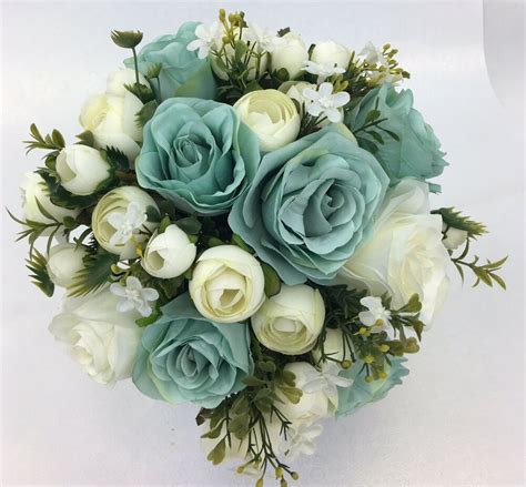 Artificial Flower Aqua/Cream Roses Bridal Wedding Bouquet | eBay