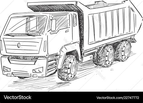 Sketch drawing of dump truck Royalty Free Vector Image