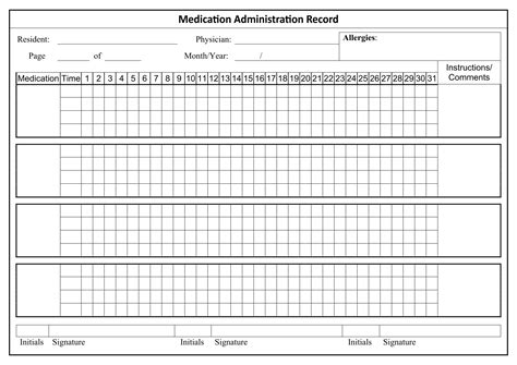 Printable Medication Mar Sheet