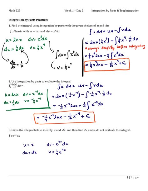 Week1-Day2-Integrationby Partsand Trig Integration - Integration by ...