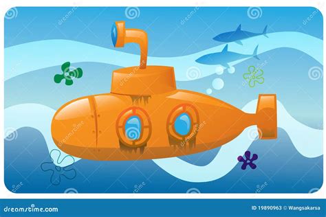 Yellow submarine stock vector. Image of reef, deep, under - 19890963