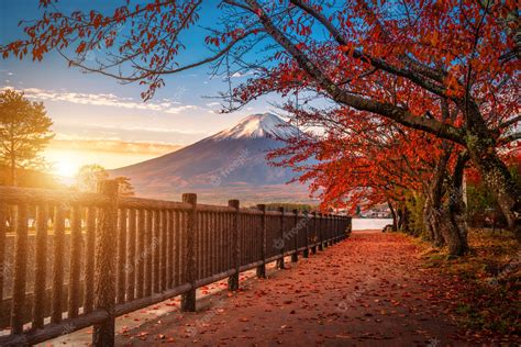 Premium Photo | Mt. Fuji over Lake Kawaguchiko with autumn foliage at ...