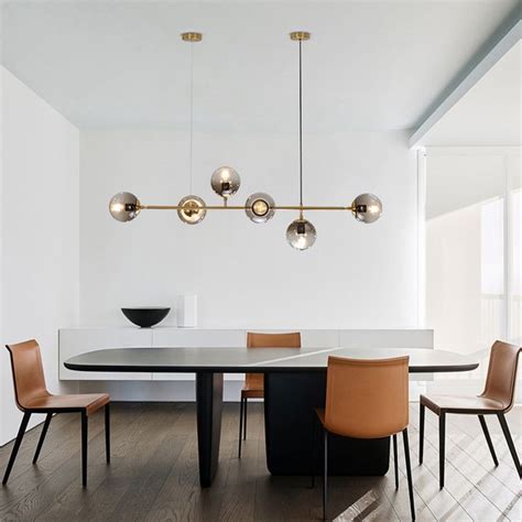 6-Light Modo Linear Chandelier with Glass Spheres in Modern Style ...