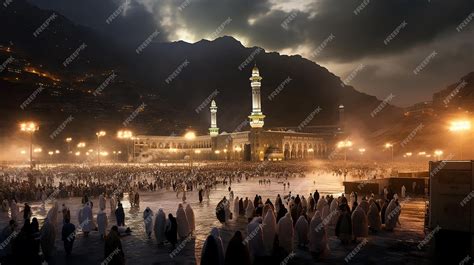 Premium AI Image | eid prayer in mecca makkah at night