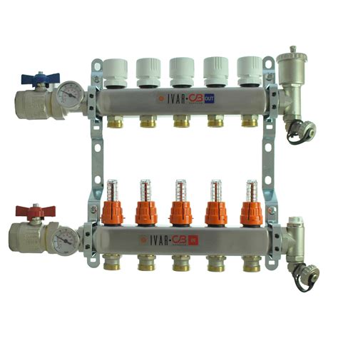 1" IVAR Stainless Steel Hydronic Manifold for Radiant Floor Heating - 5 ...