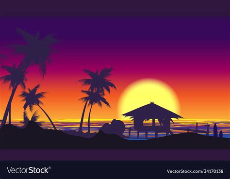 Tropical palm tree seaside sunset landscape Vector Image