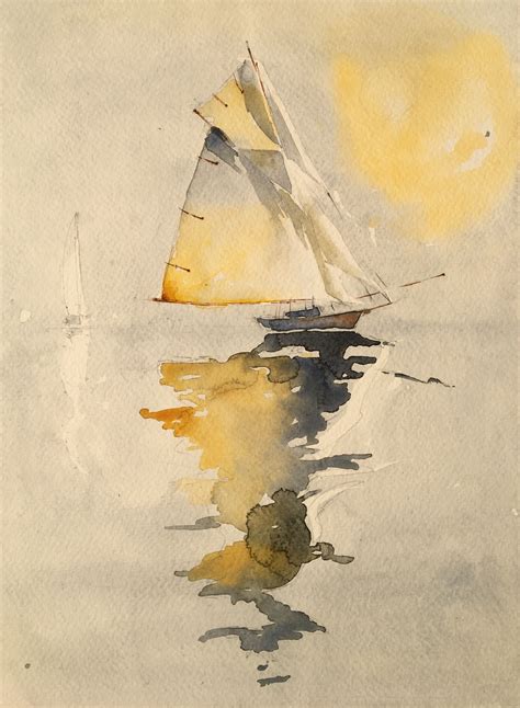 Sailing boat. Watercolor. Watercolor Boat, Watercolor Landscape ...