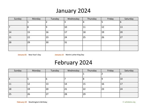 January and February 2024 Calendar | WikiDates.org