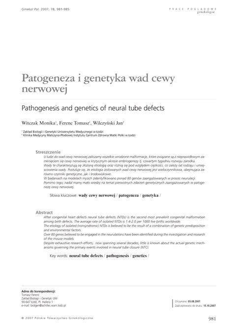 (PDF) [Pathogenesis and genetics of neural tube defects]