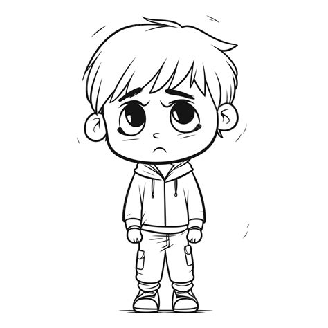 Little Boy Coloring Pages A Sad Drawing Outline Sketch Vector, Wing ...