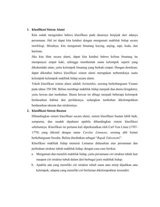 Klasifikasi makhluk hidup bahan ajar | PDF