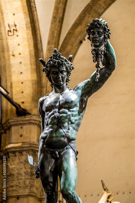 Bronze statue of Perseus holding the head of Medusa in Florence at ...