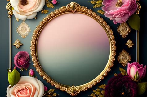 A floral frame with gold frame and pink flowers. | AI-generated image