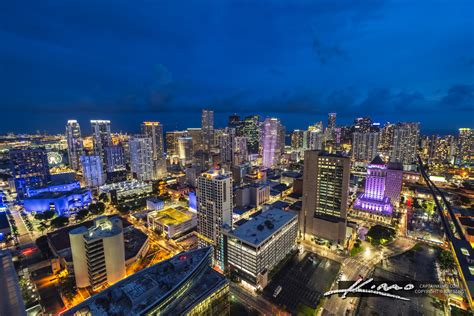 Night Time Downtown Miami Skyline from Apartment Balcony View | HDR ...