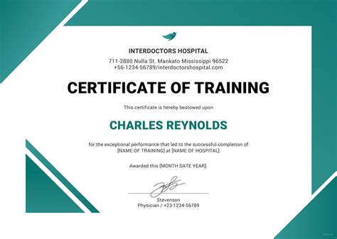 certificate of training for charles ryrnolds, an employee at the ...