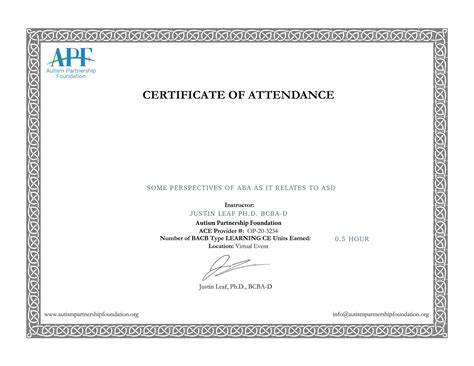 Cert ABA ASD - Autism Partnership Foundation