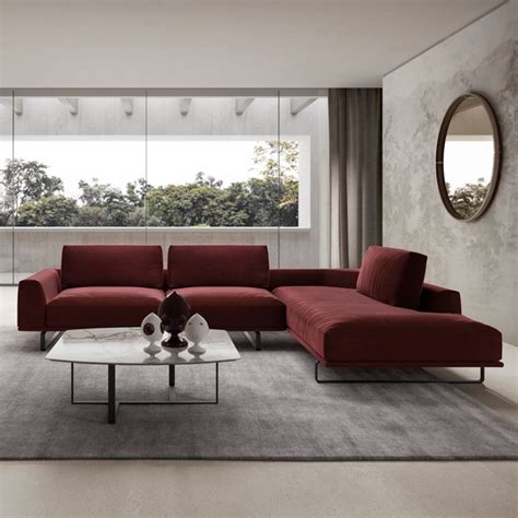 Tempo sectional sofa with end unit - brick fabric - Natuzzi Italia ...