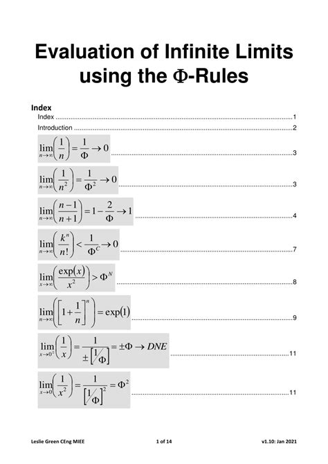 (PDF) Evaluation of Infinite Limits using the PHI-rules