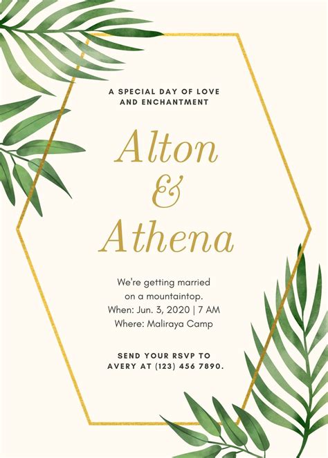 Yellow and Green Hexagon Geometric Floral Wedding Invitation ...