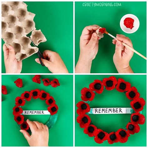 Have the kids make a gorgeous poppy wreath for Memorial day using egg ...