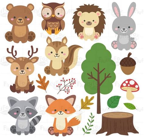 Woodland Animals Clipart, Forest Animal Clip Art, Wild Cute Garden Fox ...